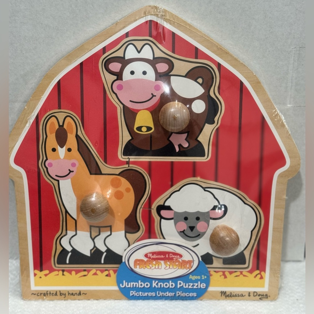 Melissa & Doug Farm Animals Jumbo Knob Puzzle - Red, Brown, White